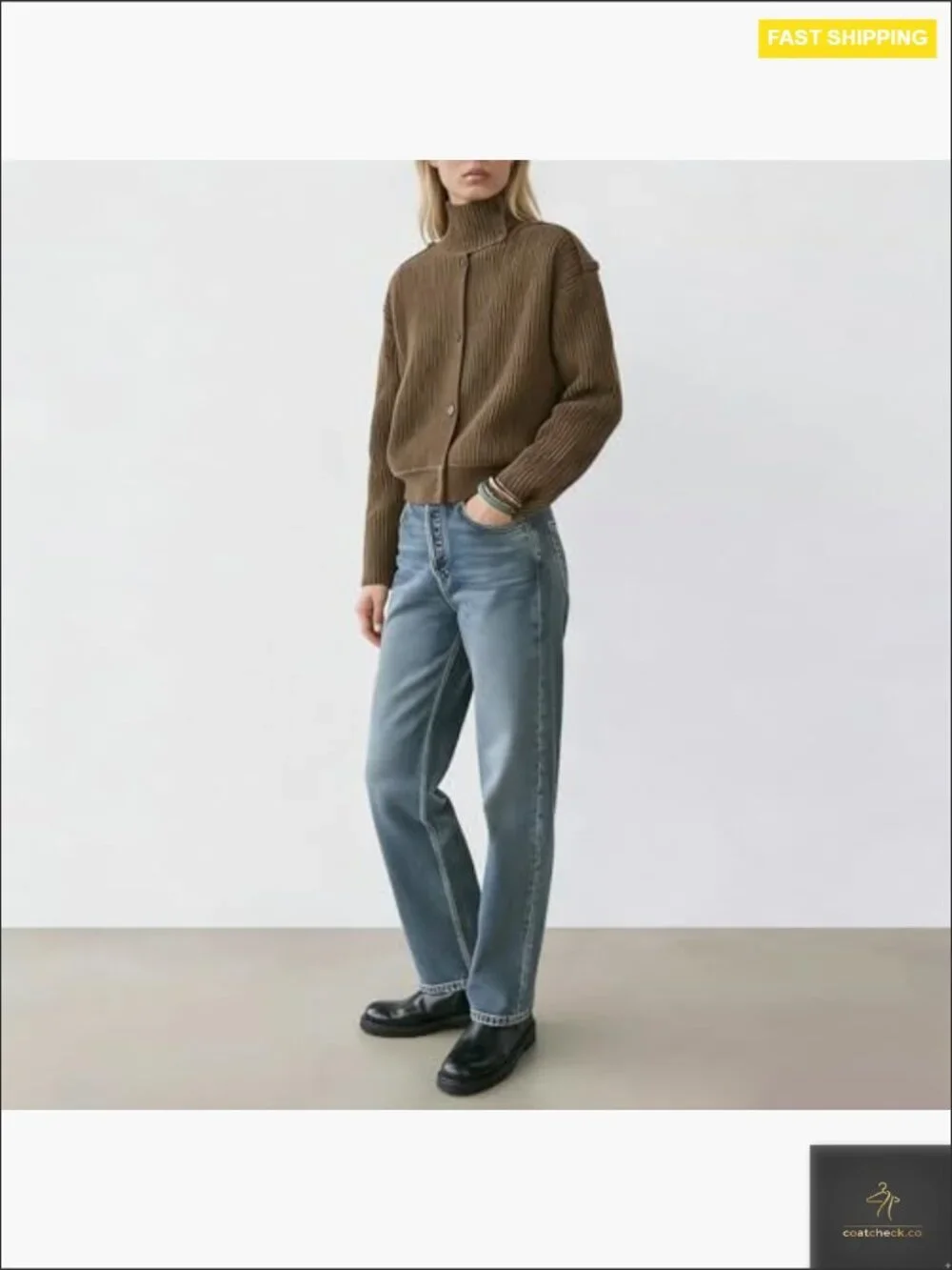 Cropped Turtleneck Cardigan Button Front Knit Sweater Coat Open Front Long_4